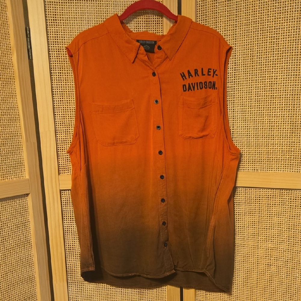 Harley-Davidson Women's Orange Brown Sleeveless Shirt 2w
